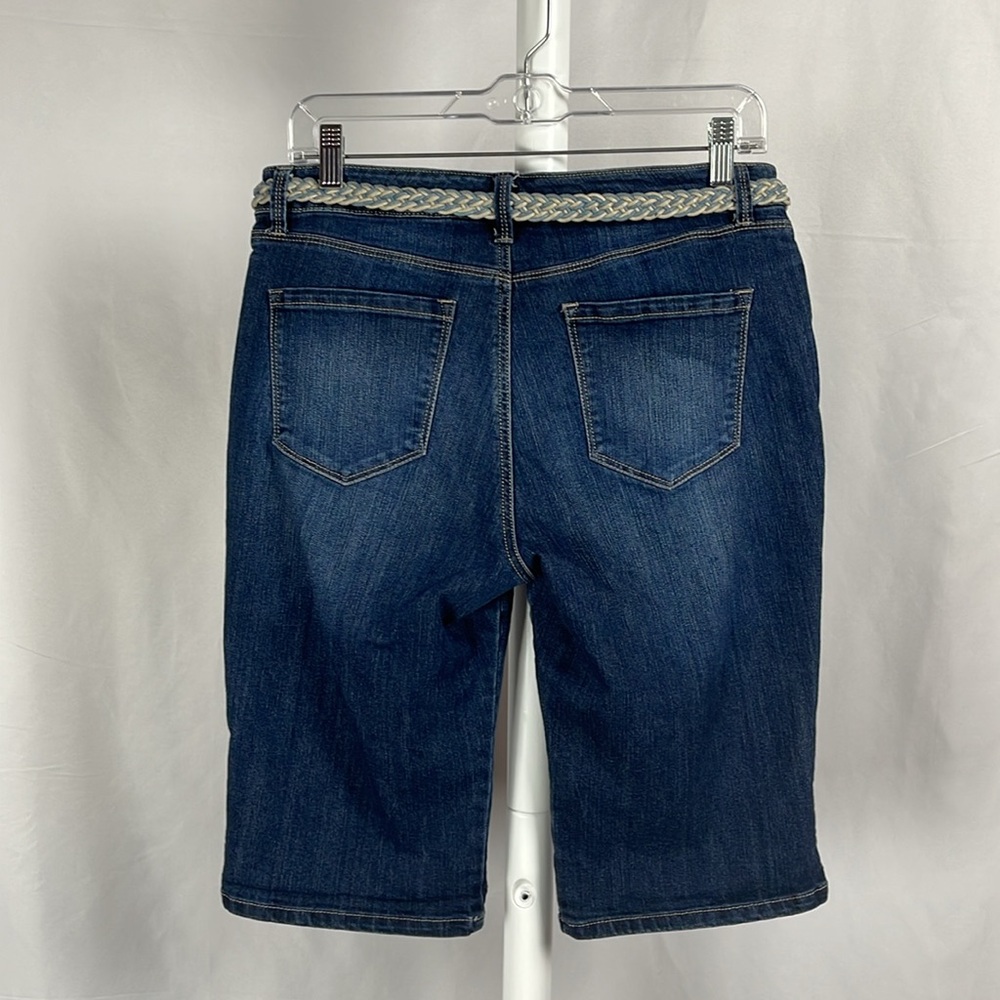 Dark Wash Belted Denim Bermudas Mid Rise Distressed Jean Shorts Women's 6 - Picture 7 of 15